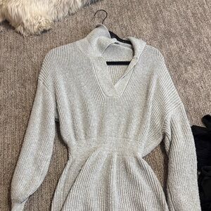 SHEIN Light Gray Knit V-Neck Sweater Dress